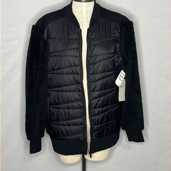 Zella Mixed Media Quilted & Sherpa Cozy Jacket in Black - NEW - Size Large - Picture 4 of 11